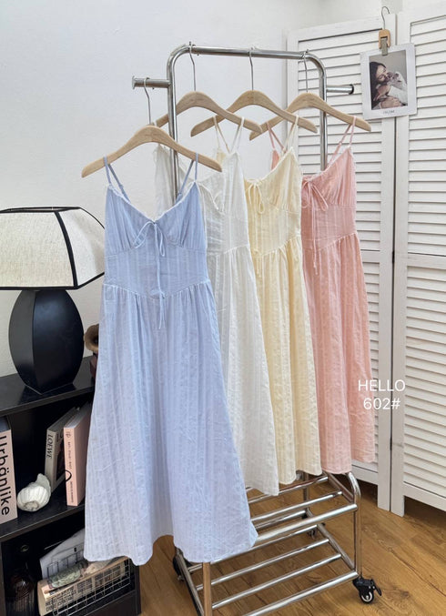 Cotton Spaghetti Straps Midi Dresses